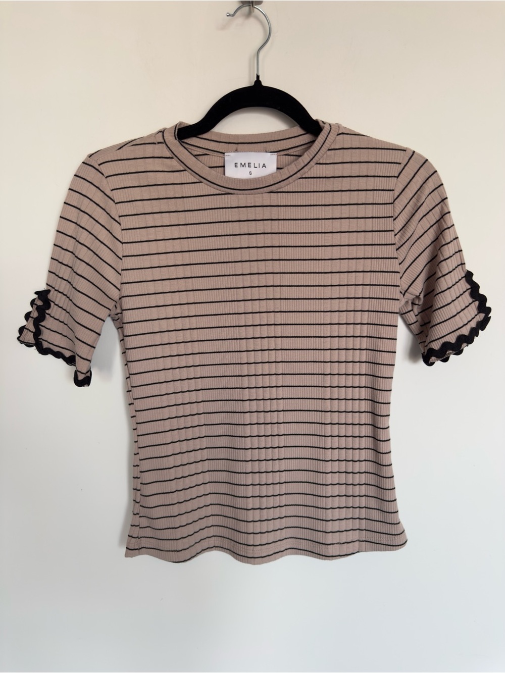 343. Emelia Striped Ribbed Lettuce Edge Stretch Top Size S
